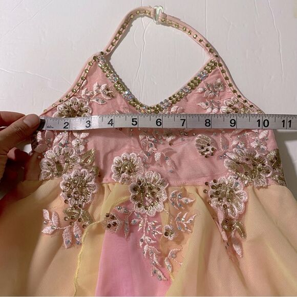 Glamour solo dance costume pastel pink yellow lyrical rhinestone dress small SC - Picture 6 of 10